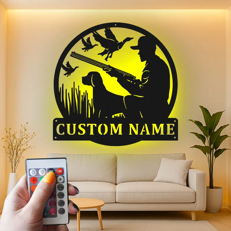Custom Duck Hunting Metal Wall Art | LED Light Silhouette Sign | Personalized Hunter Gift | Rustic Cabin Decor