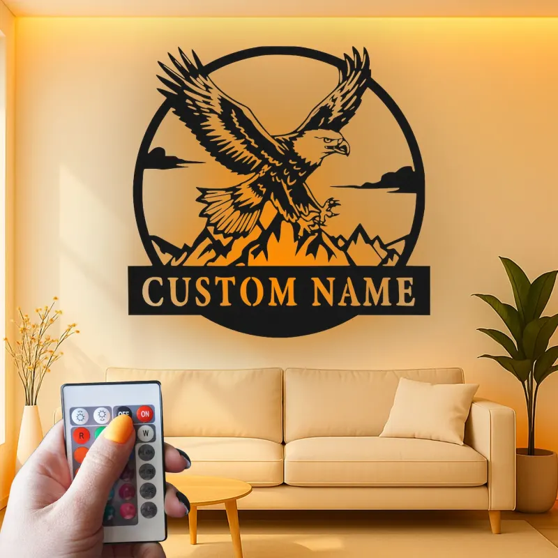Custom Eagle Led Light Metal Wall Art Personalized Gift for Nature Lovers Office or Living Room Decor