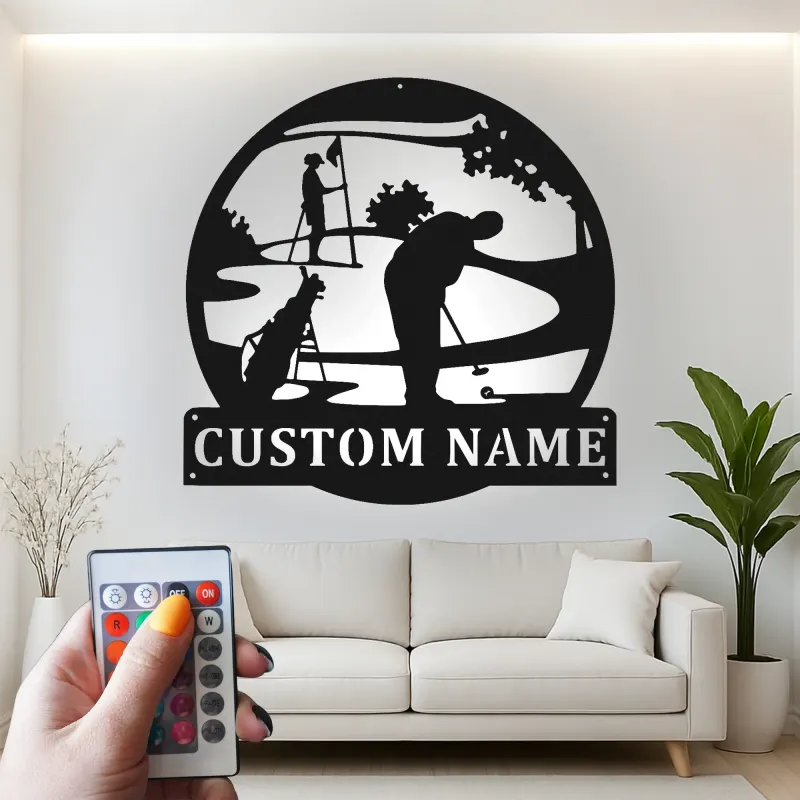 Custom Golf LED Metal Sign | Personalized Golfer Name Art | Man Cave & Home Bar Decor | Backlit Wall Art