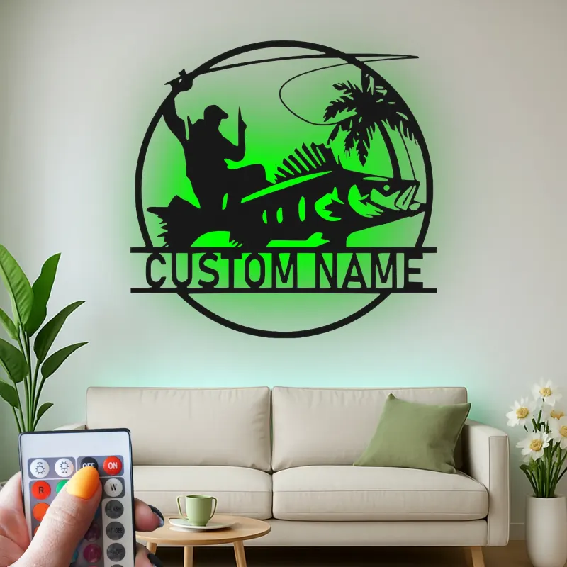 Personalized Fisherman Light | Custom LED Metal Sign for Anglers | Lake House & Man Cave Wall Art Decor