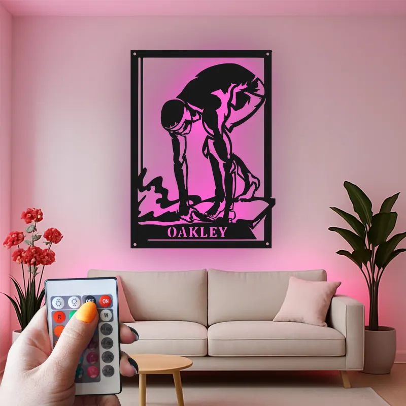 Insegna in metallo LED personalizzata per nuotatore | Arte murale personalizzata per atleta | Regalo per allenatore di nuoto | Decorazione acquatica moderna