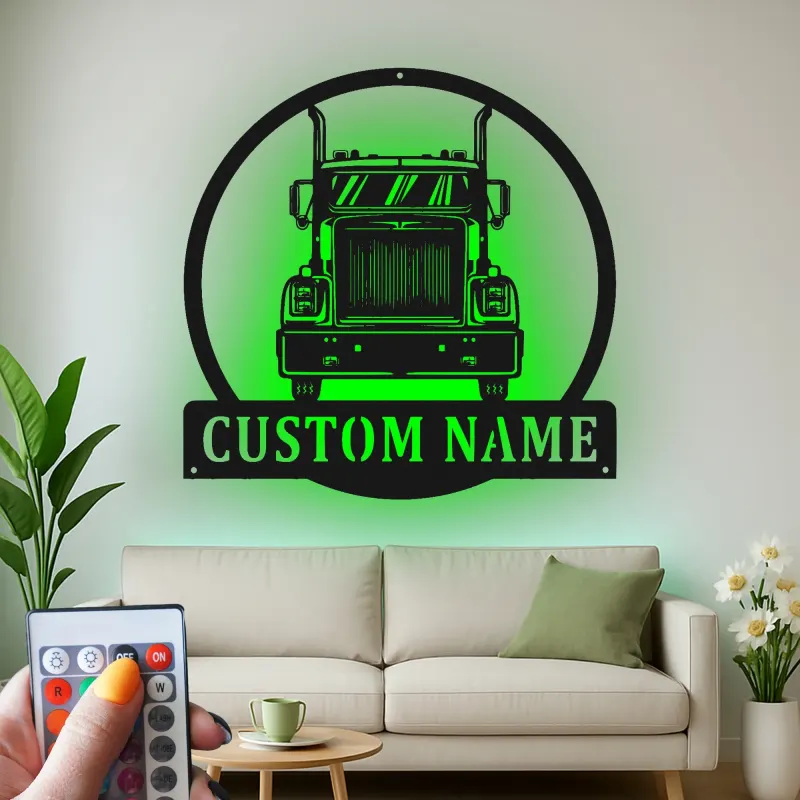 Custom Semi Truck Led Light Metal Wall Art Personalized Gift for Truckers Garage or Man Cave Decor 12