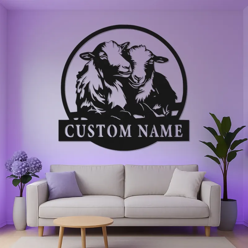 Insegna LED Personalizzata con Agnelli | Arte in Metallo Personalizzata | Decorazione per Fattoria di Pecore per Nursery o Regalo per Casa Rustica
