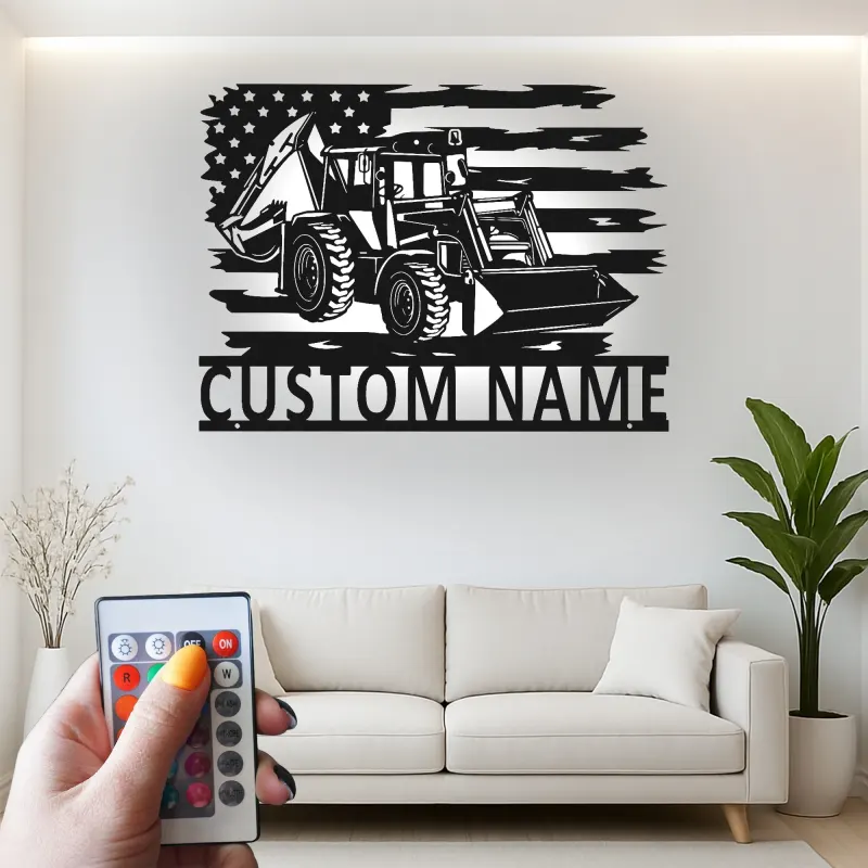 Insegna in metallo LED personalizzata a forma di trattore - Regalo per agricoltori - Decorazione per garage o man cave