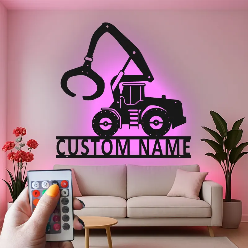 Insegna in metallo LED personalizzata per escavatore - Regalo di costruzione per lui - Decorazione per garage o laboratorio