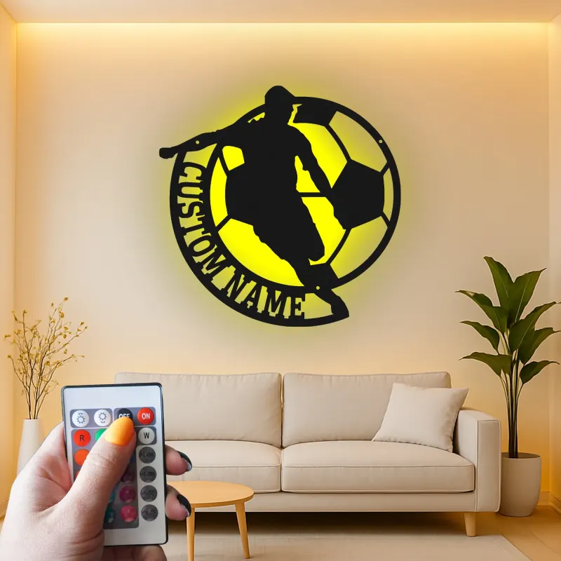Insegna LED Personalizzata Calciatore | Insegna in Metallo Personalizzata | Decorazione per Stanza Teen e Regalo per Atleta