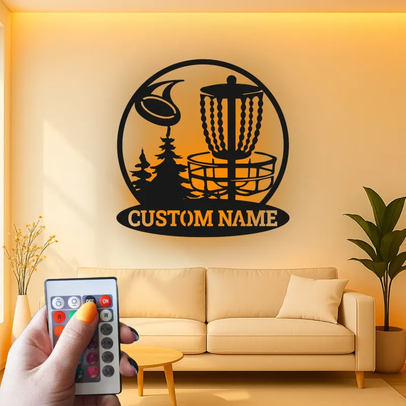 Décoration murale en métal LED personnalisée pour panier de disc golf - Cadeau pour les golfeurs