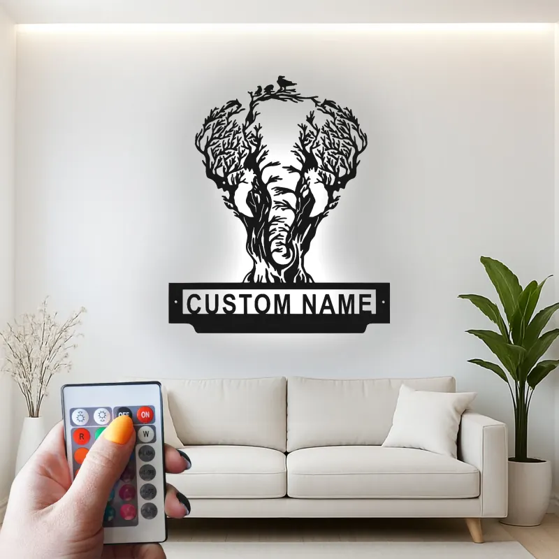 Cartel de metal LED de árbol de elefante personalizado, regalo de vida salvaje, decoración de sala de estar naturaleza