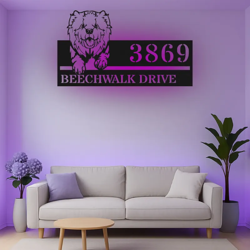 Custom Chow Chow Address Led Light Metal Wall Art Personalized Dog Lover Gift Outdoor Home Decor