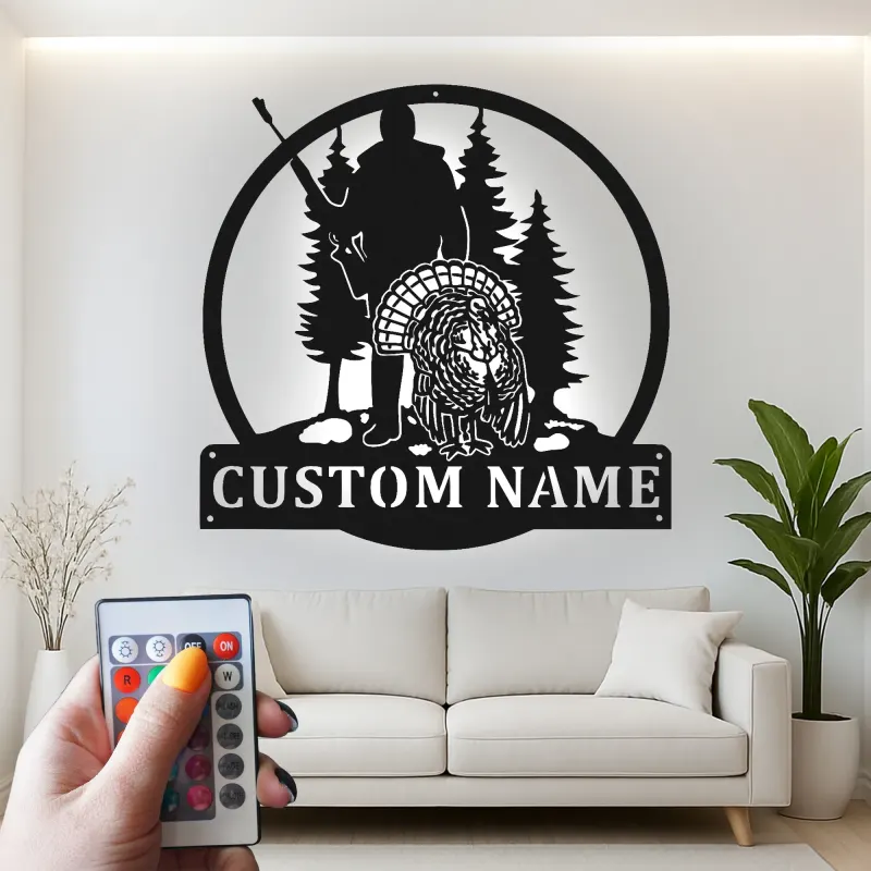 Insegna in metallo personalizzata per cacciatori e tacchini con luce LED regalo per appassionati di outdoor decorazione per cabin