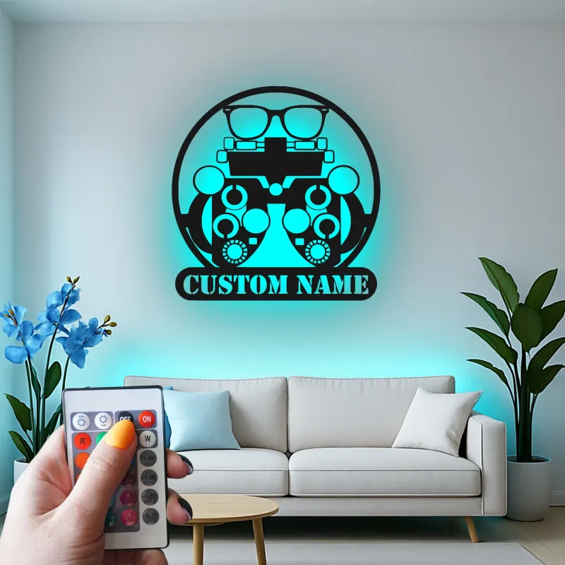 Panneau LED Phoroptère Personnalisé | Décoration murale Optométriste Personnalisée | Décor de clinique oculaire en métal | Cadeau pour médecin