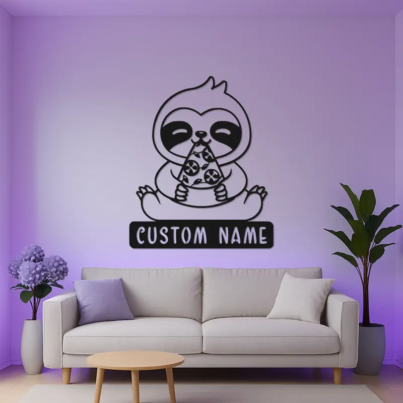 Custom Sloth LED Sign | Metal Wall Art | Kids Room & Nursery Decor | Funny Pizza Lover Gift Idea