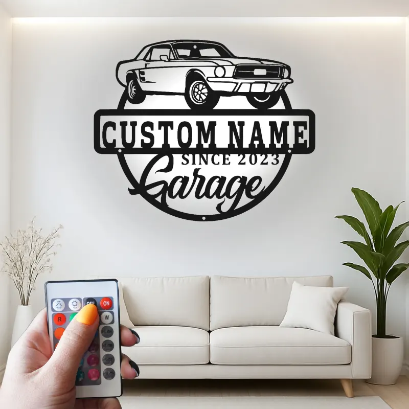 Individuelles LED-Schild für klassische Autos | Personalisierte Garagen-Dekoration | Illuminierte Kunst für Männerhöhlen | Vintage-Auto-Geschenk für Männer