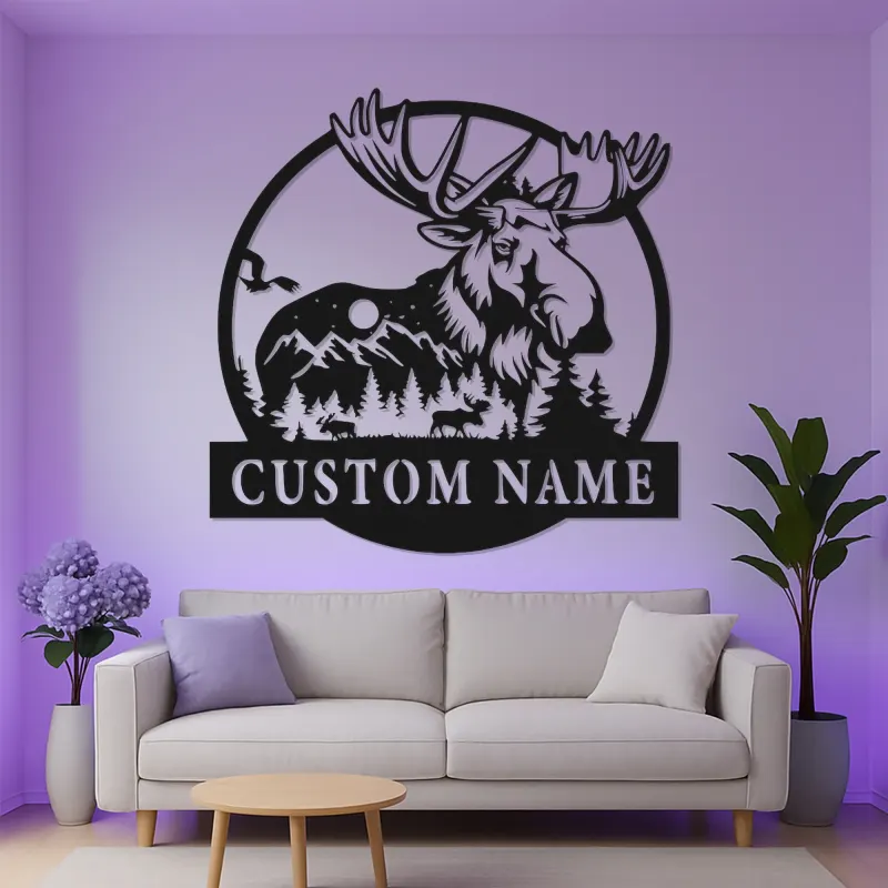 Custom Moose Metal Sign with LED | Personalized Wildlife Wall Art for Cabin Decor | Rustic Lodge & Hunter Gift