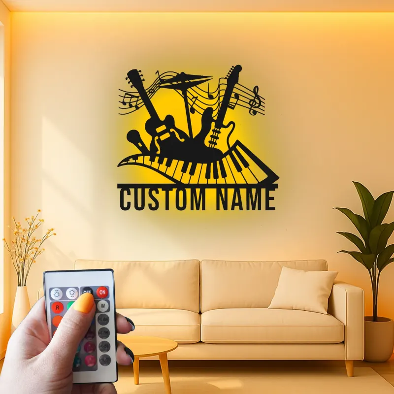 Insegna in metallo LED personalizzata per strumenti musicali - Regalo personalizzato per amanti della musica, decorazione per studio o soggiorno