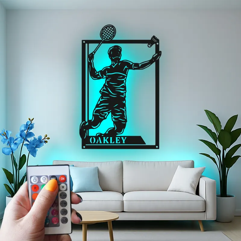 Insegna in metallo personalizzata con luce LED per giocatori di tennis - Regalo per appassionati di tennis e decorazione per sale giochi
