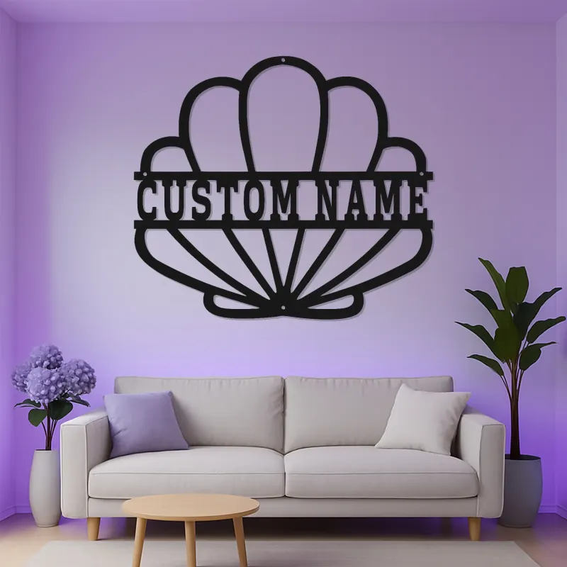Personalisierte Muschel-Metallschild mit LED | Personalisierte maritime Wandkunst | Dekoration für Strandhäuser & Küstengeschäfte