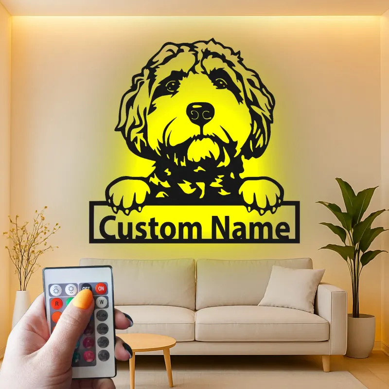 Custom Labradoodle Led Light Metal Wall Art Personalized Dog Lover Gift Living Room Pet Decor 1