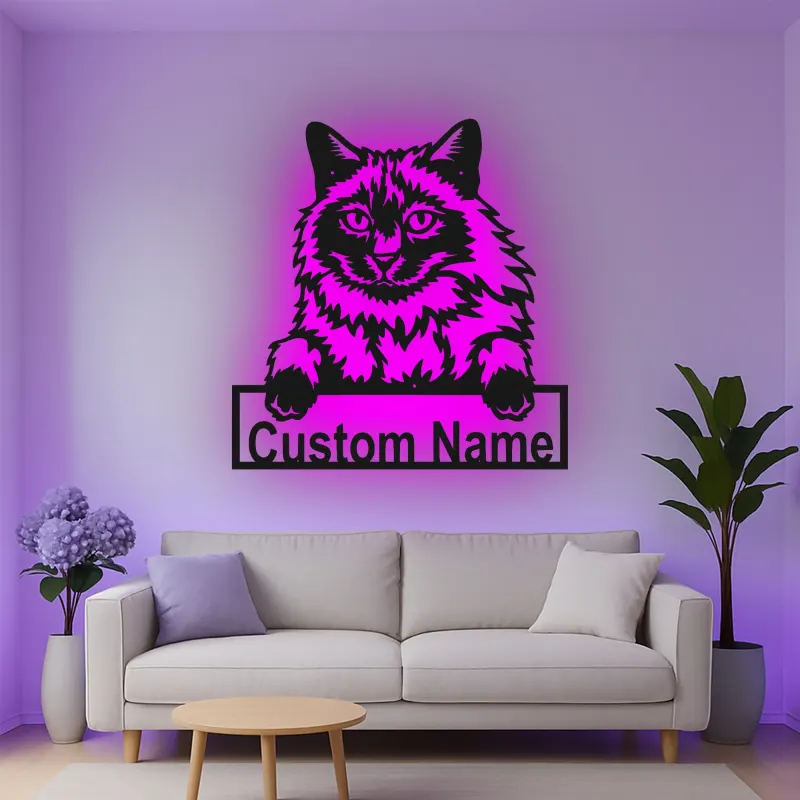 Décoration murale en métal personnalisée avec chat Maine Coon, rétroéclairage LED, cadeau pour amoureux des animaux, décoration de salon