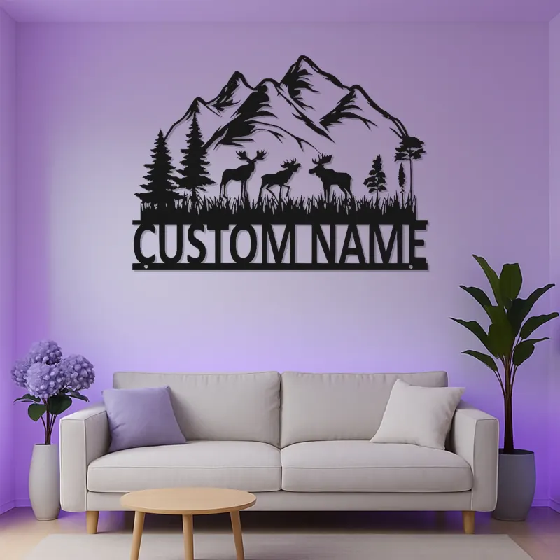 Custom Moose Mountain Metal Sign | LED Rustic Wildlife Wall Art | Personalized Cabin Decor Gift for Nature Lovers