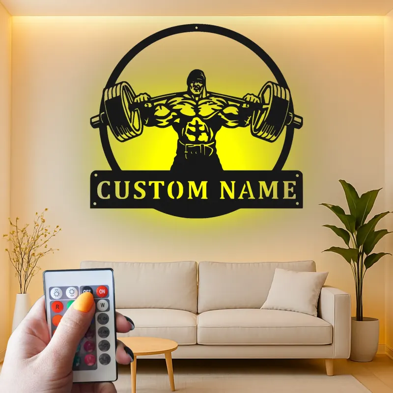 Custom Bodybuilder Weightlifting Led Light Metal Wall Art Gym Decor Gift for Fitness Enthusiasts Home Gym Wall Accent