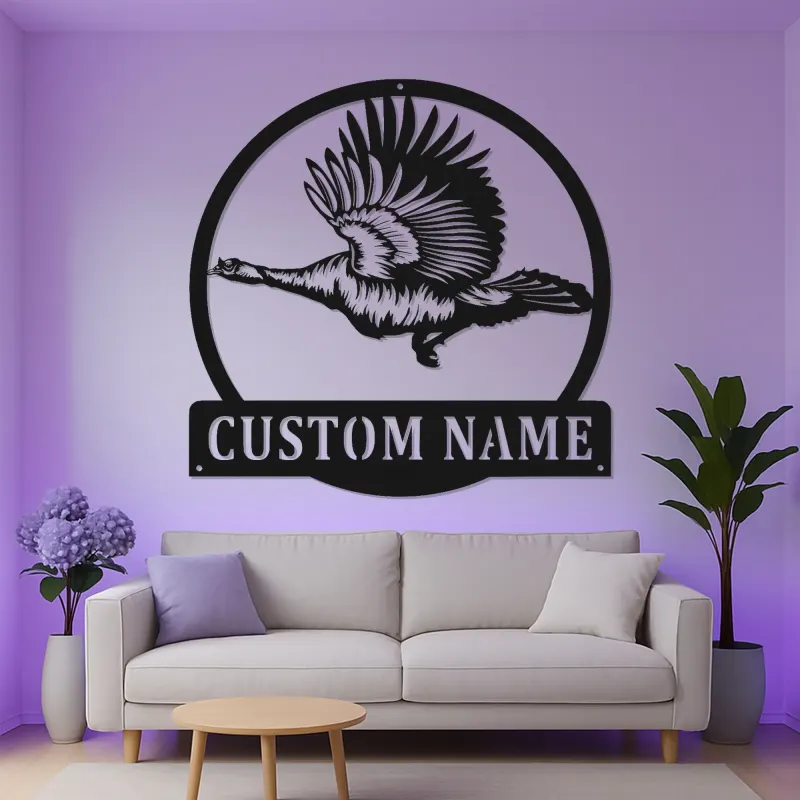 Insegna personalizzata con oca selvatica | Decorazione murale in metallo LED | Decorazione personalizzata per la caccia agli uccelli, regalo per baita e lodge