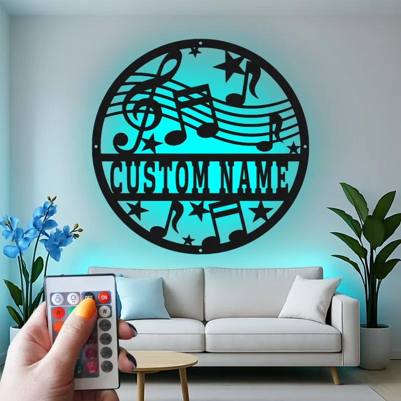 Insegna LED per Note Musicali Personalizzata | Arte in Metallo per Decorazione Studio | Regalo per Musicista Chiave di Violino
