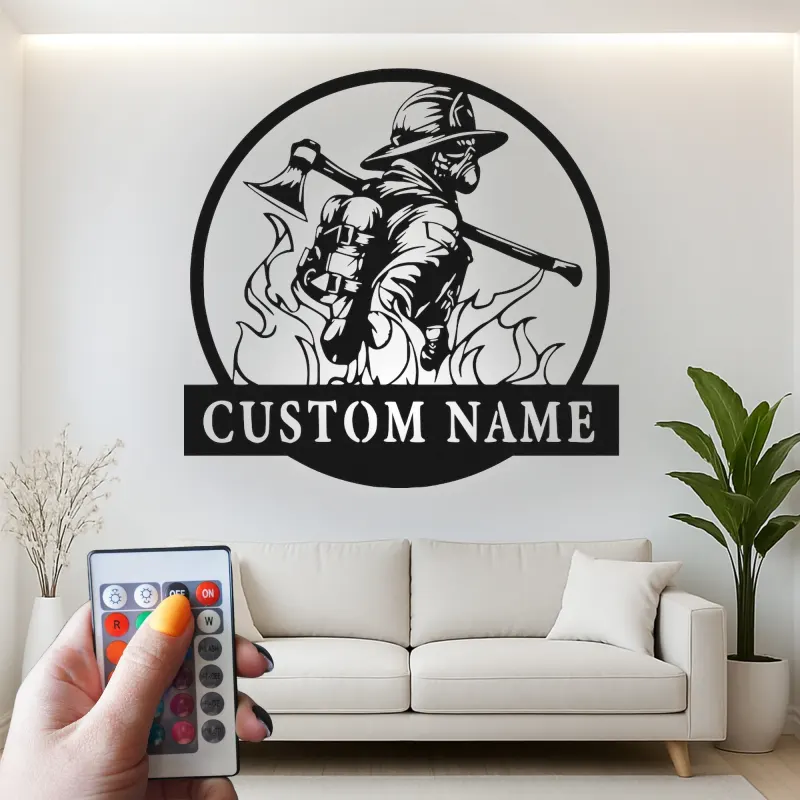 Cartel LED de Bombero Personalizado | Arte Mural de Metal Personalizado | Decoración de Estación de Bomberos y Regalo de Héroe | Lazer Dizayn Co