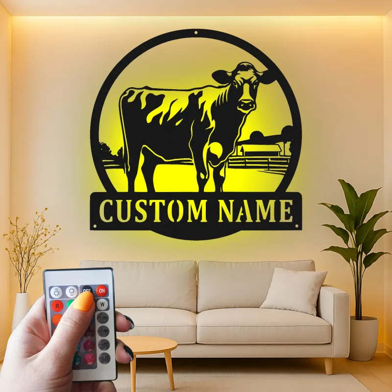 Insegna in metallo LED personalizzata Fattoria di Mucche - Regalo per Agricoltori, Decorazione Rustica per Fienile 2