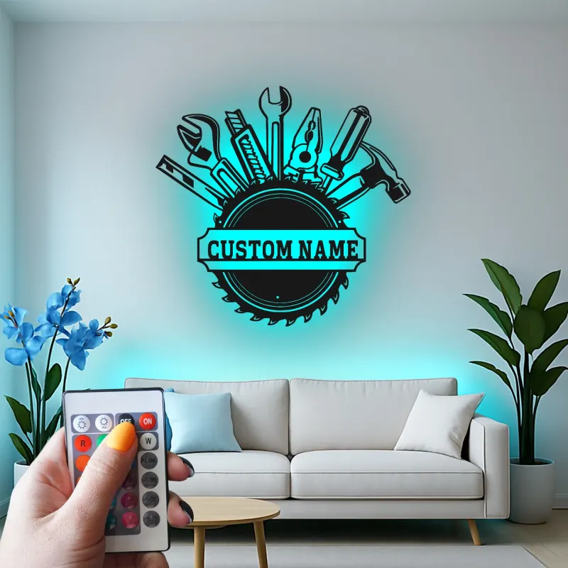 Décoration murale en métal LED personnalisée pour bricoleur - Cadeau pour garage et atelier