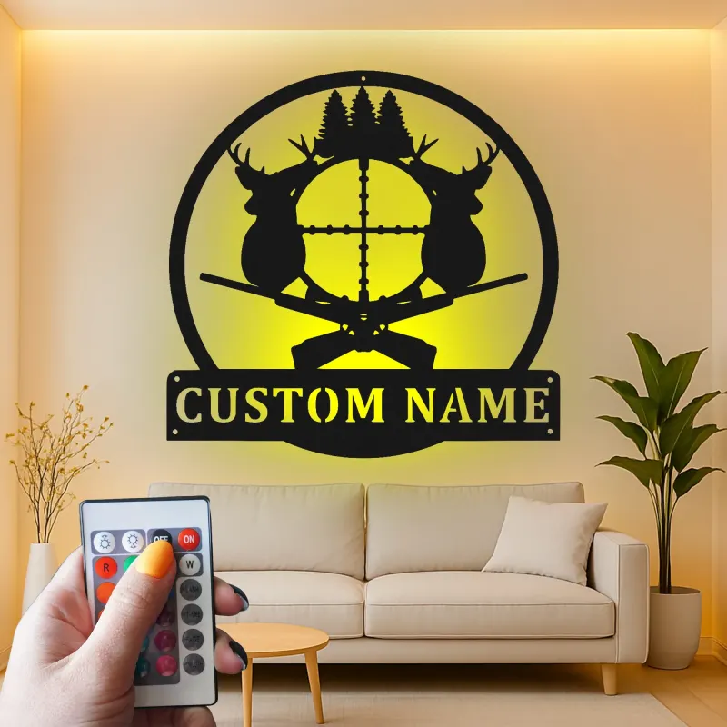 Cartel de metal LED de caza de ciervos personalizado Regalo para cazadores Decoración de cabaña rústica 2
