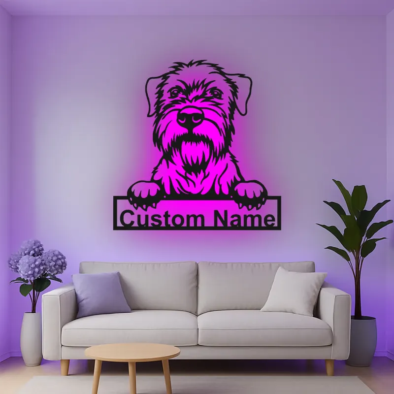 Décoration murale en métal personnalisée avec chien terrier et rétroéclairage LED - Cadeau pour amoureux des animaux