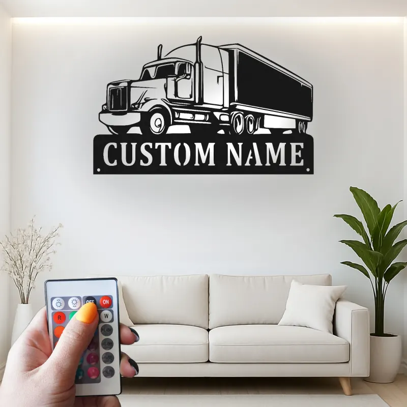 Insegna in Metallo per Camion Personalizzata | Arte da Parete LED Big Rig | Decorazione Realistica per Rimorchio Trattore | Regalo per Camionista
