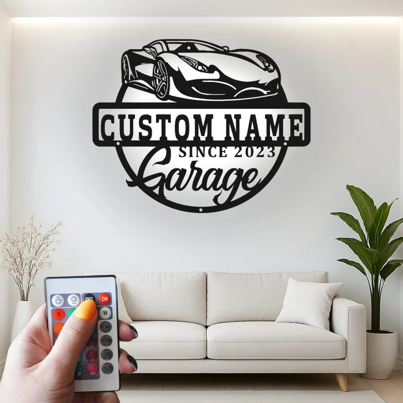 Custom Sports Car Garage Led Light Metal Wall Art Personalized Gift for Car Enthusiasts Man Cave Decor 1