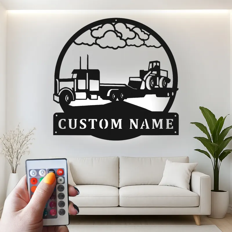 Custom Semi Truck Metal Art | Personalized LED Name Sign for Trucker | Farmhouse & Industrial Wall Decor | Gift for Driver
