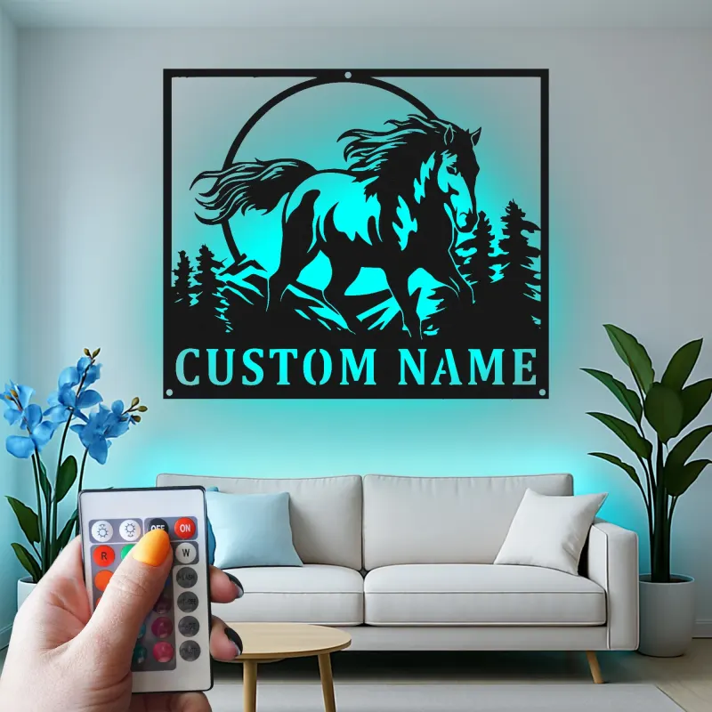 Custom Horse Name Sign | LED Metal Wall Art for Ranch | Personalized Equestrian Decor | Horse Lover Farmhouse Gift