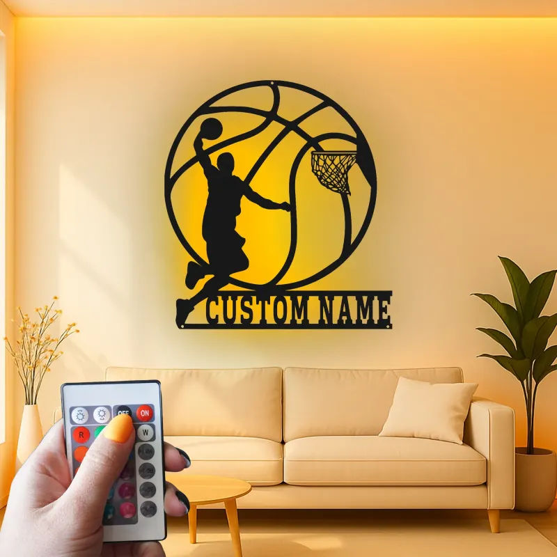 Custom Basketball Player Led Light Metal Wall Art Personalized Sports Gift for Athletes Game Room Decor 1