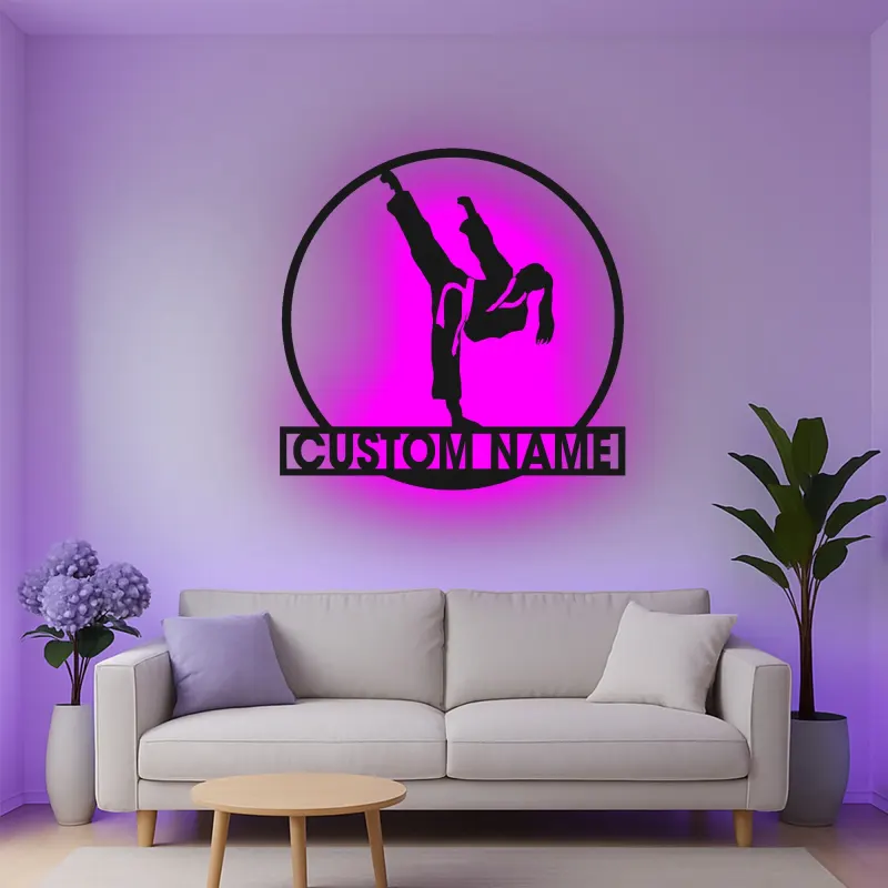 Insegna in metallo personalizzata LED Karate Kick Regalo per Arti Marziali Decorazione per Dojo o Palestra