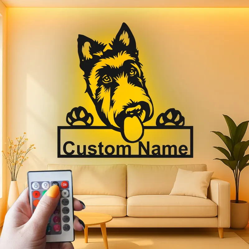 Personalisierte LED-beleuchtete Metall-Wandkunst mit Deutschem Schäferhund – Geschenk für Hundeliebhaber, Wohn- oder Tierbereich