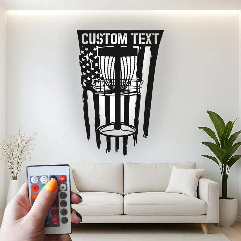 Custom Disc Golf Basket Led Light Metal Wall Art Gift for Disc Golf Enthusiast Game Room Decor