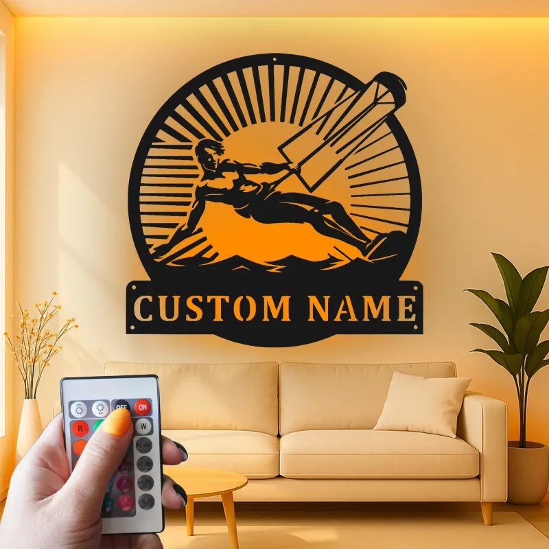 Cartel de metal LED personalizado de kitesurfista, regalo para entusiastas de deportes acuáticos, decoración para casa de playa