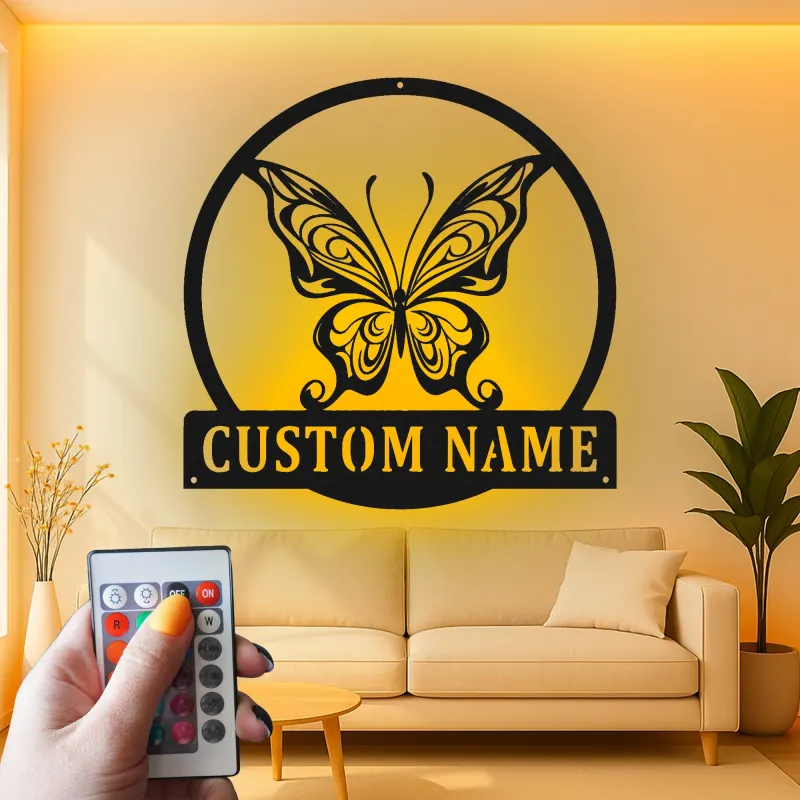 Insegna in metallo personalizzata con farfalla e luce LED, regalo per amanti della natura per decorare la camera da letto o il soggiorno