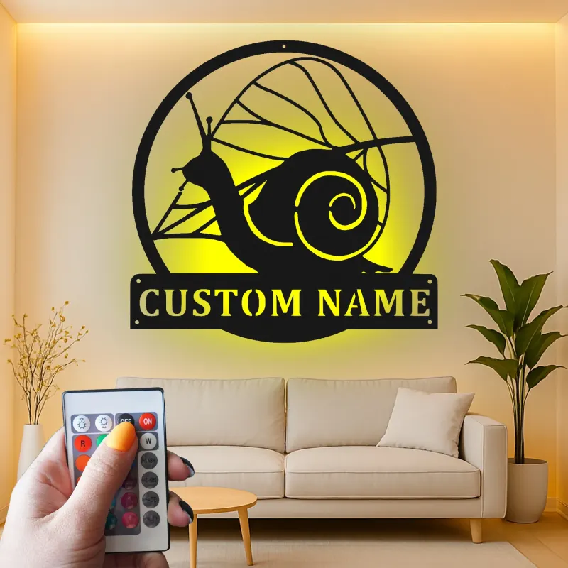 Insegna in metallo personalizzata a forma di lumaca con LED | Regalo personalizzato per giardinieri | Decorazione da parete per patio esterno | Arredo ispirato alla natura