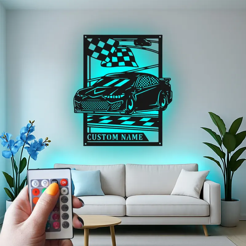 Cartel de metal personalizado de coche con luces LED | Señal de garaje personalizada | Decoración de man cave | Regalo para entusiastas de coches