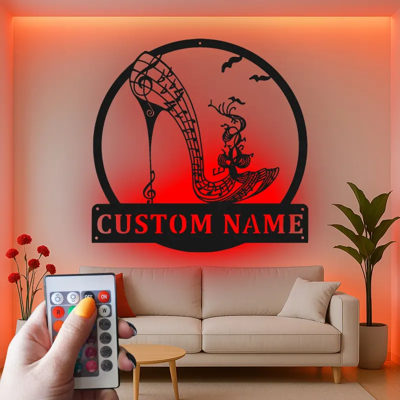 Custom High Heel LED Sign | Metal Music Note Wall Art | Personalized Decor for Salon or Boutique | Fashion Lover Gift