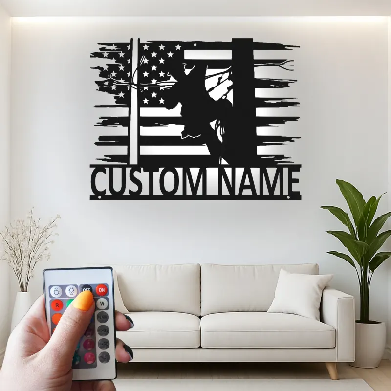 Décoration murale en métal personnalisée avec drapeau américain et rétroéclairage pour électriciens