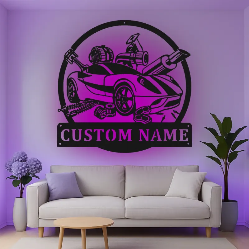 Insegna in metallo personalizzata con luce LED per auto sportive regalo per appassionati di auto decorazione garage o man cave