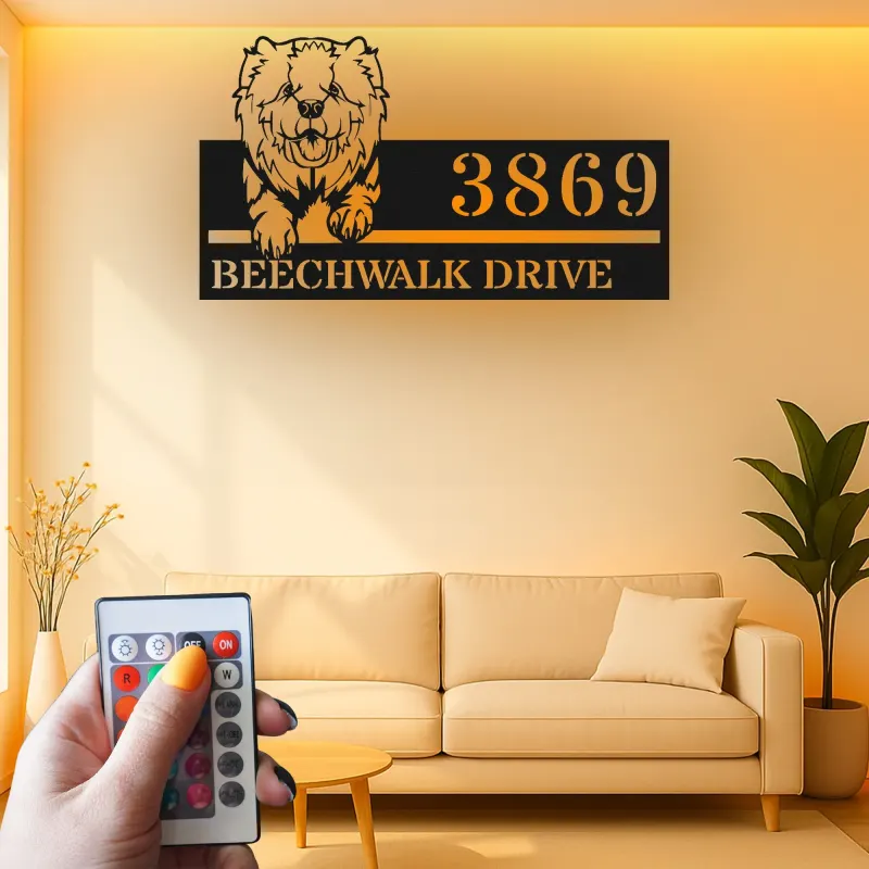 Custom Chow Chow Address Led Light Metal Wall Art Personalized Dog Lover Gift Outdoor Home Decor