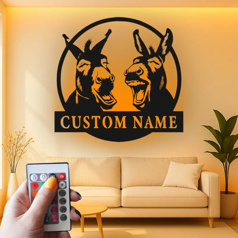 Cartel de metal LED personalizado de burros riendo regalo rústico para amantes de los animales decoración de granja