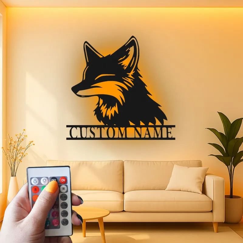 Custom Fox Metal Wall Art | Personalized LED Name Sign for Nursery or Living Room | Animal Lover Gift